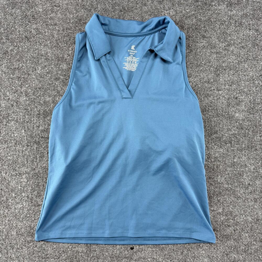 Kyodan Golf Polo Shirt Womens Large Blue Sleeveless Built In Bra Stretch